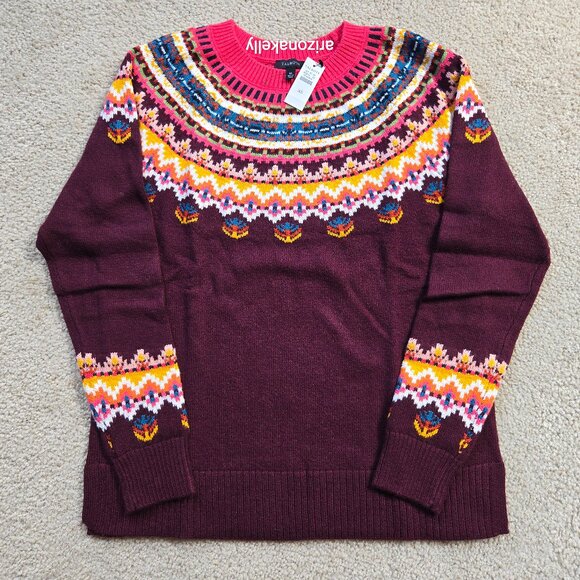 NWT Talbots Fair Isle Sweater Burgundy XS - Picture 1 of 9